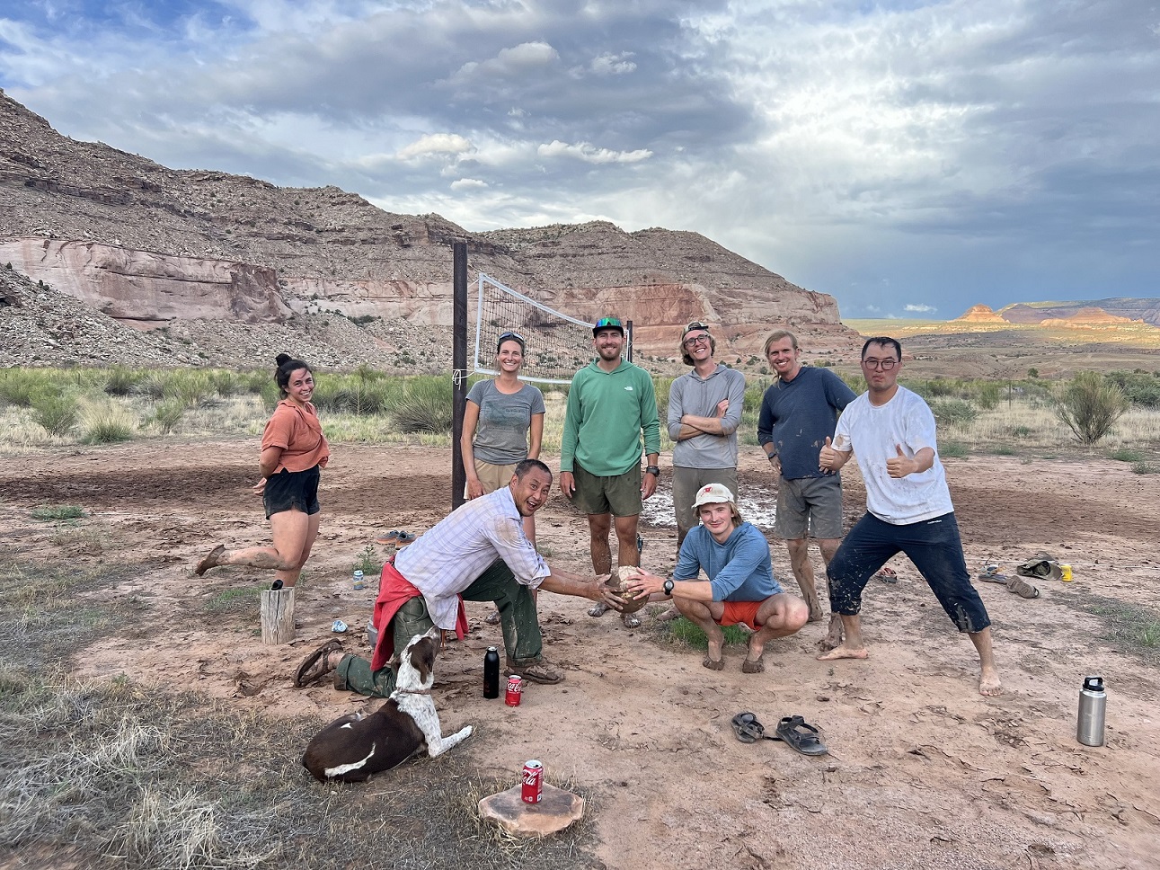 Graduate students playing volleyball