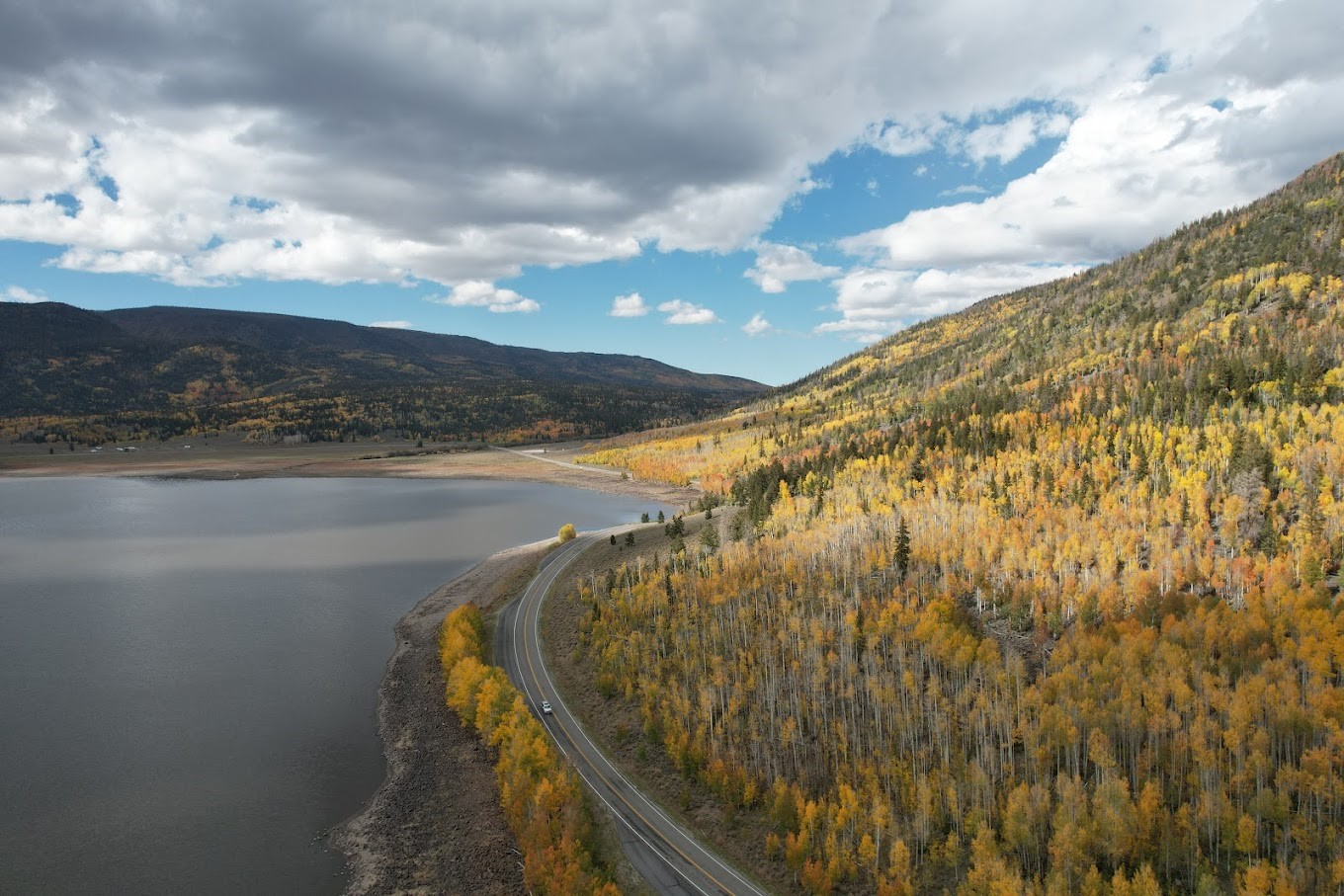 Aerial drone shot of Fish Lake 